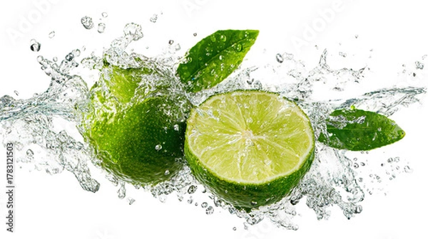 Fototapeta Bright green lemon on white background PNG image 