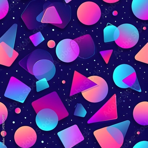 Obraz Vibrant retro geometric shapes pattern with neon gradients on dark background