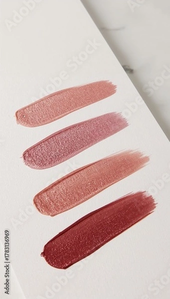 Fototapeta Discover luxurious rose gold and berry lipstick swatches, showcasing vibrant shimmer and rich texture, perfect for beauty campaigns and editorial features