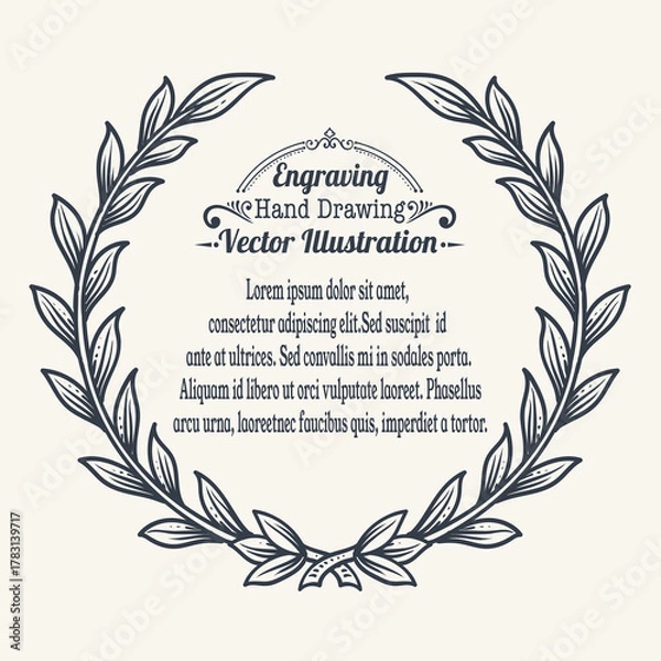 Obraz Hand Drawn Laurel Wreath Engraving Vector Illustration with Text Frame