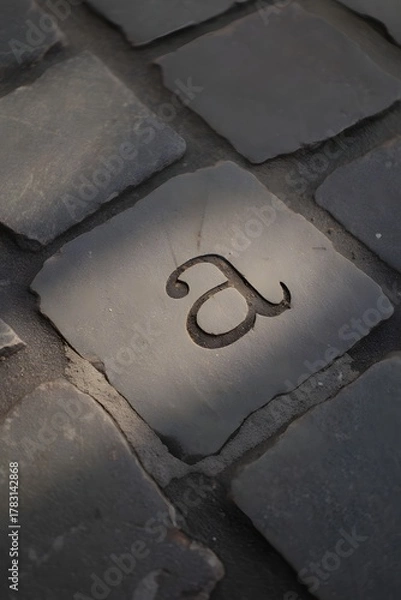 Fototapeta Letter a carved into stone pavement creates an artistic and unique street surface design