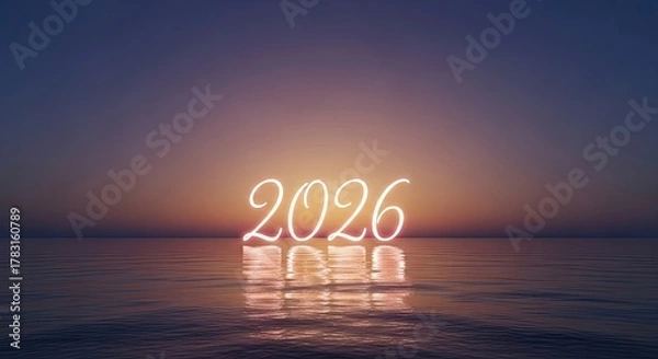 Obraz New Year 2026 Celebration on the Ocean at Sunset Reflection
