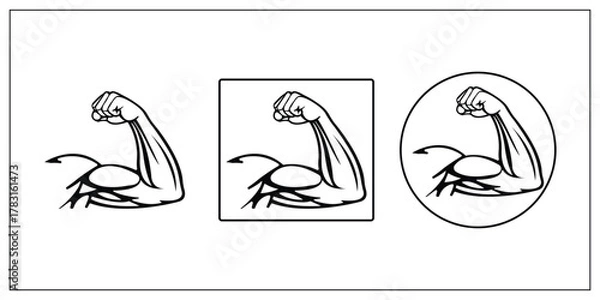 Fototapeta strong arm biceps and fist symbolizing strength and power, line art.