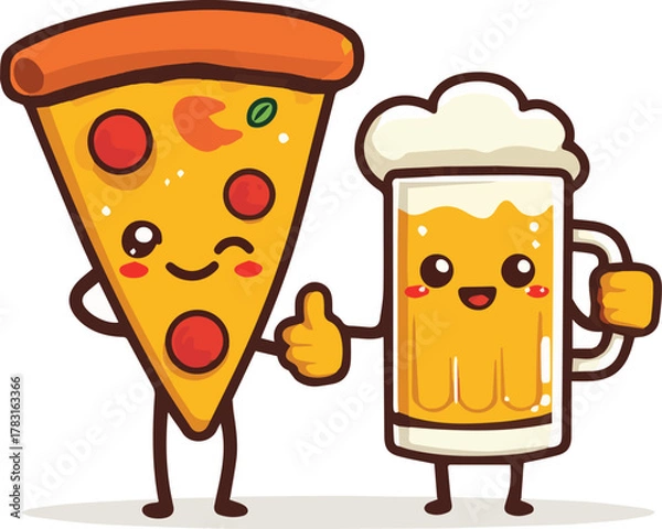 Obraz Pizza & Beer Cheers – Flat Vector Art
