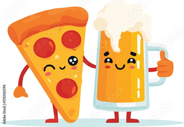 Obraz Pizza & Beer Cheers – Flat Vector Art