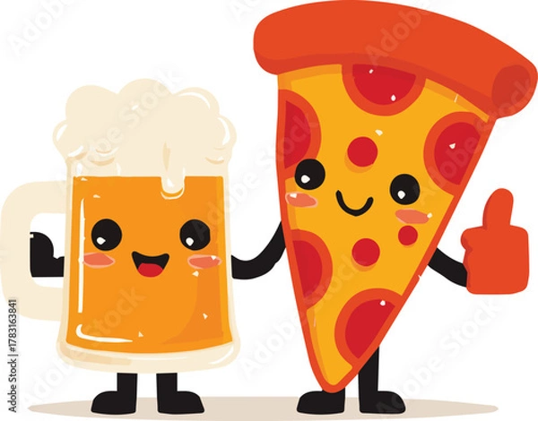 Fototapeta Pizza & Beer Cheers – Flat Vector Art