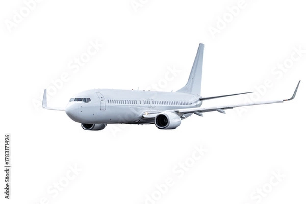 Obraz White passenger jet plane fly isolated