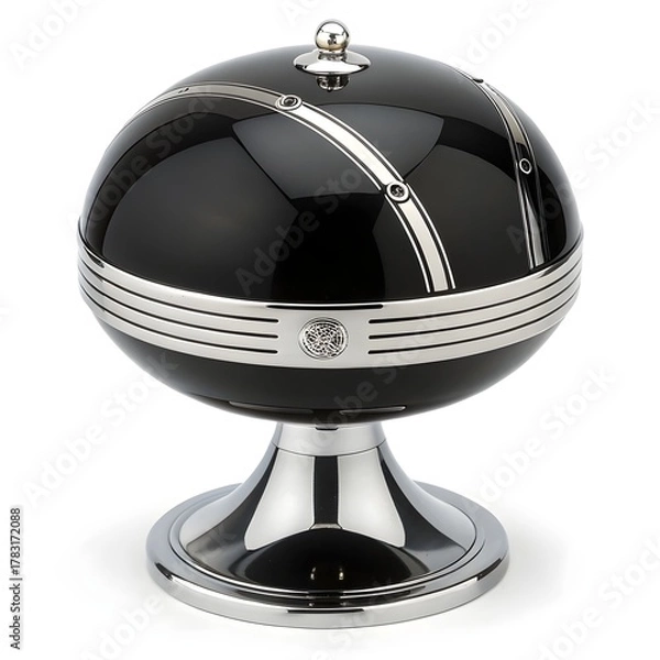 Obraz Title: Futuristic Black Sphere on Silver Stand