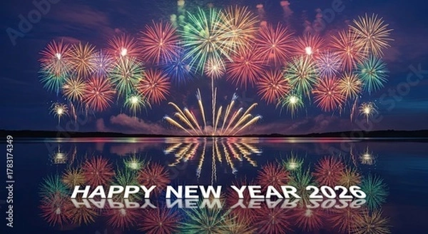 Fototapeta Vibrant Fireworks Display Celebrate Happy New Year 2026