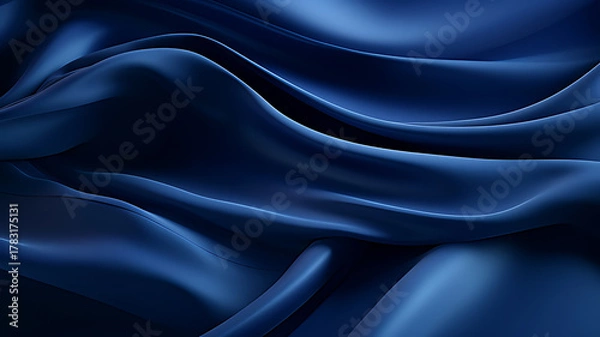 Fototapeta Elegant dark blue silk fabric with soft folds and delicate highlights creating a luxurious texture