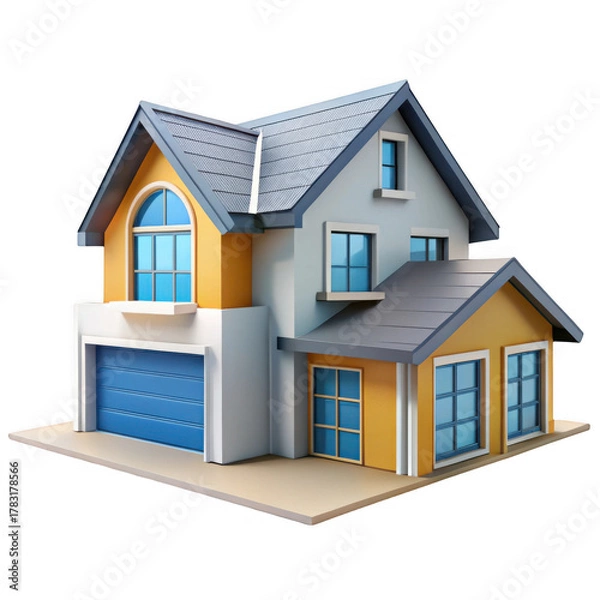 Fototapeta 3d modern suburban house with garage isolated on transparent background