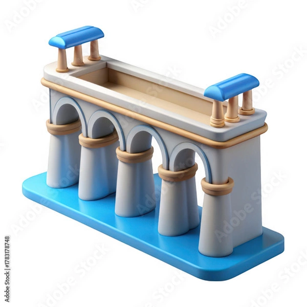Fototapeta 3d architectural model of a roman aqueduct section isolated on transparent background