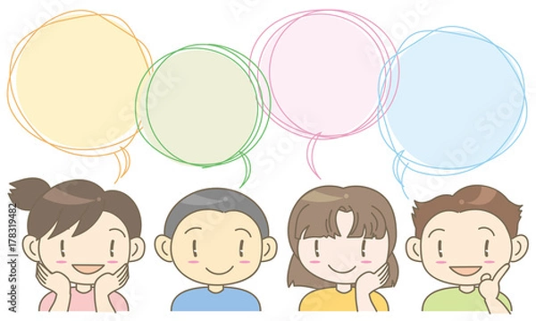 Obraz 吹き出しセットのフレーム・子ども達