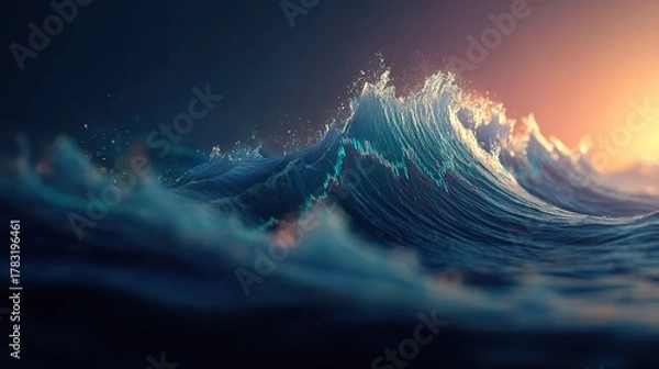 Obraz A vibrant stock market line graph gracefully following the dynamic rhythm and curve of a powerful ocean wave. Generative AI.