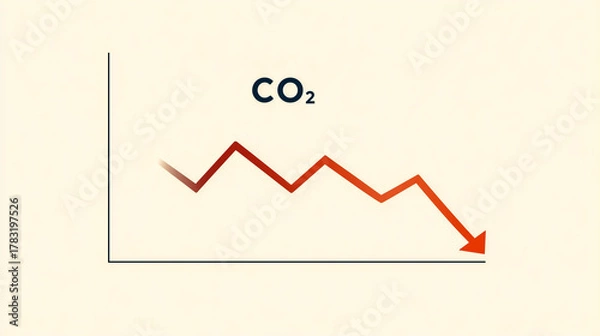 Fototapeta Red descending chart indicating CO₂ emission reduction