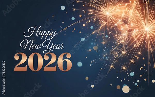 Fototapeta Happy new year, sylvester, new year's eve, number of year 2026 party event celebration holiday greeting card with text