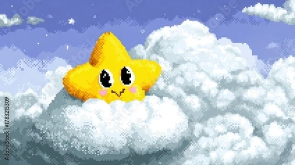 Fototapeta Cute star in a pixelated cloud