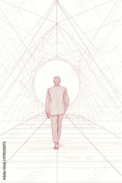 Obraz Man walking toward bright light tunnel