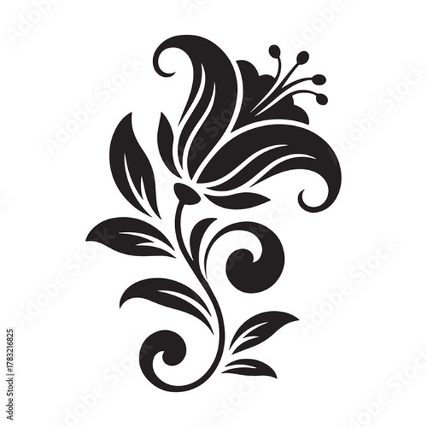 Obraz Ornamental Black Flower Design | Classic Flourish and Swirl Element