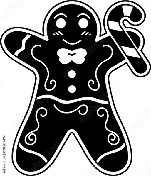 Fototapeta Solid Outline icon of gingerbread man holding candy