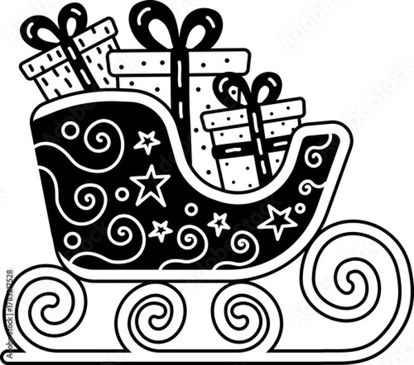 Fototapeta Solid Outline icon of a Christmas sleigh with presents