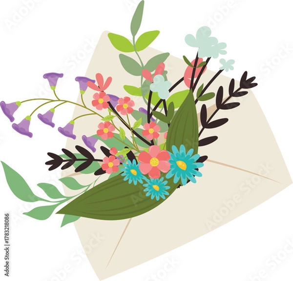 Fototapeta Floral envelope vector illustration on decorative spring background