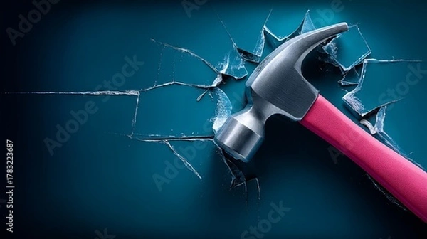 Fototapeta Pink handle hammer essential diy tool for home improvement ergonomic pink handle hammer versatile for home repair tasks