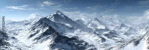 Fototapeta Spectacular Icy Mountain Tp Views: A Breathtaking Esape to Snow-Capped Peaks ad Stunning Landscapes