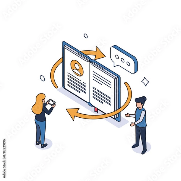 Fototapeta Interactive learning book with user engagement and feedback exchange for enhanced educational experiences.