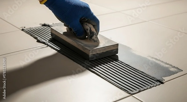 Obraz Tile Grouting - Applying Grout with a Float for Smooth Finish.