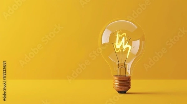 Fototapeta 3D render icon  8K 3D Model illustrator  3D render clay style of a glowing lightbulb representing innovation, isolated on pure white background 8K