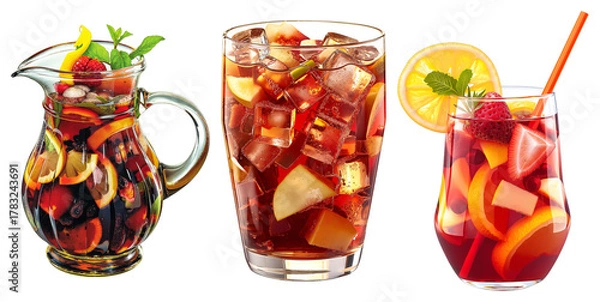 Obraz Fruit Infused Water Glasses – Strawberry, Lemon, Orange and Mint on Transparent Background for Healthy Drink Recipes