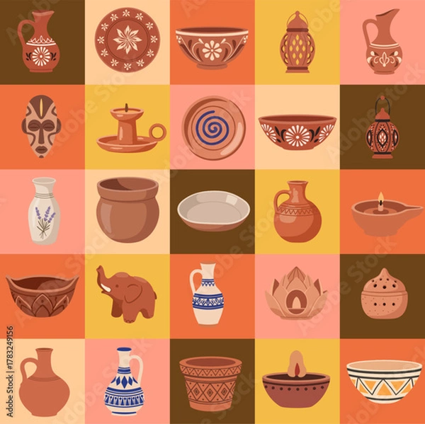 Fototapeta set illustration vector graphic of clay crafts