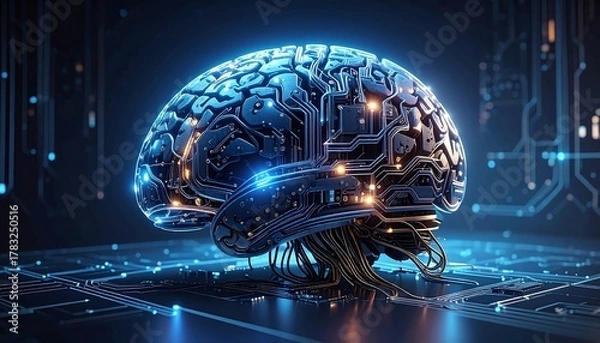 Obraz Artificial Intelligence Brain - Digital Circuitry and Neural Networks.