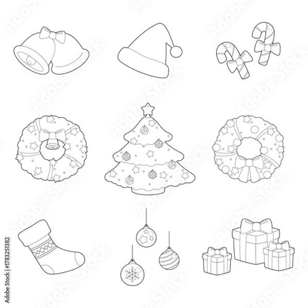 Fototapeta christmas holiday outline set