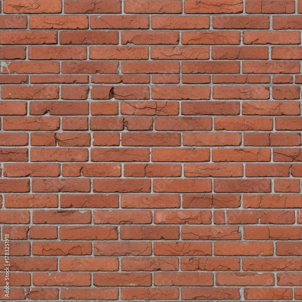 Fototapeta Detailed red brick wall texture with visible mortar lines