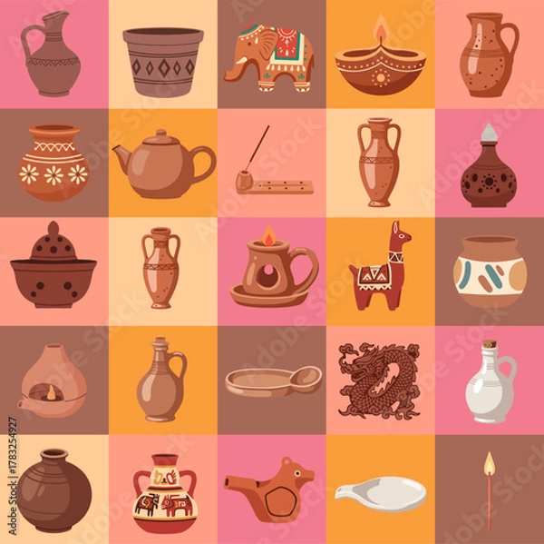 Fototapeta set illustration vector graphic of various kinds of clay crafts