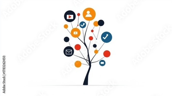 Fototapeta Social Media Tree Design with Colorful Icons Representing Modern Digital Communication