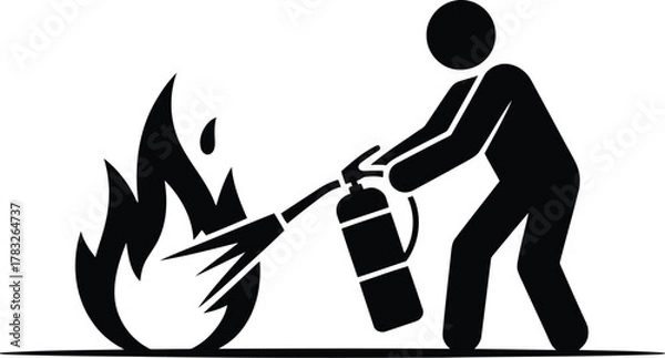 Obraz Black Pictogram of a Person Using a Fire Extinguisher to Put Out a Fire