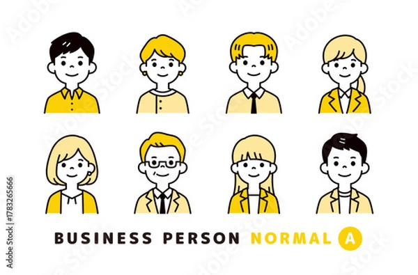 Fototapeta 男性と女性のビジネスパーソンの、シンプルな上半身アバターアイコンイラスト素材セット＿A