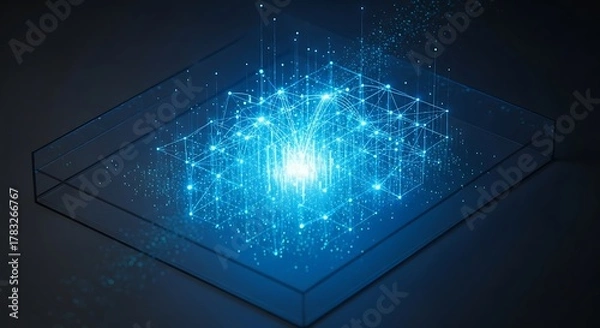 Obraz Abstract Digital Technology Concept with Glowing Blue Light and Connections.