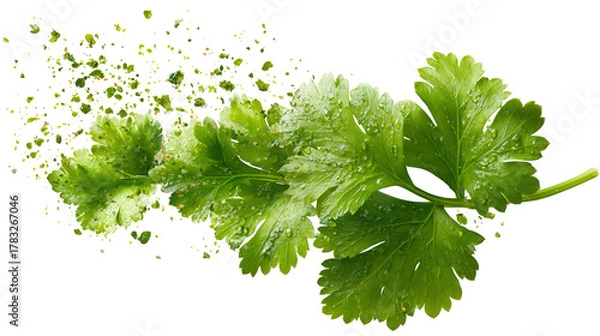 Obraz Green coriander leaves close-up, isolation on transparent png
