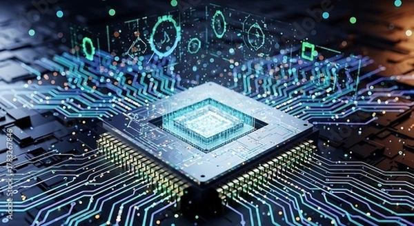 Obraz Futuristic Microchip Technology - Powering the Digital Age with Innovation.