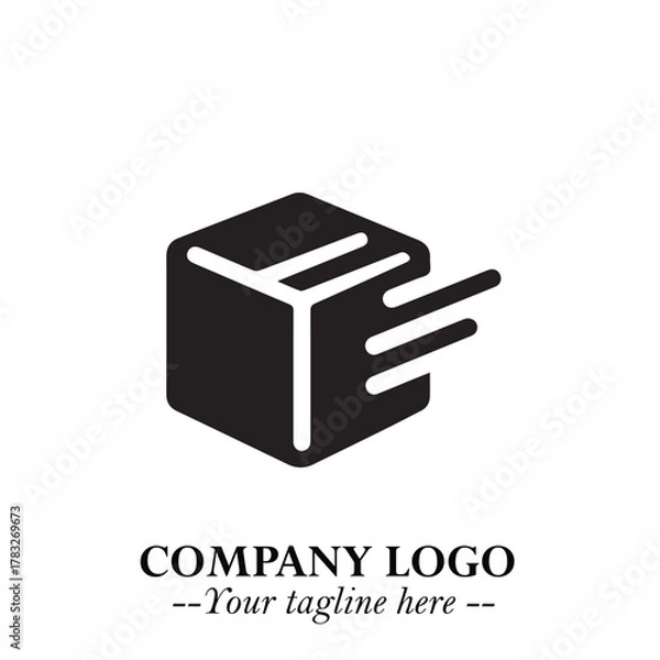 Fototapeta Box Moving Fast Symbol in Black on the White Background with Dynamic Delivery Design