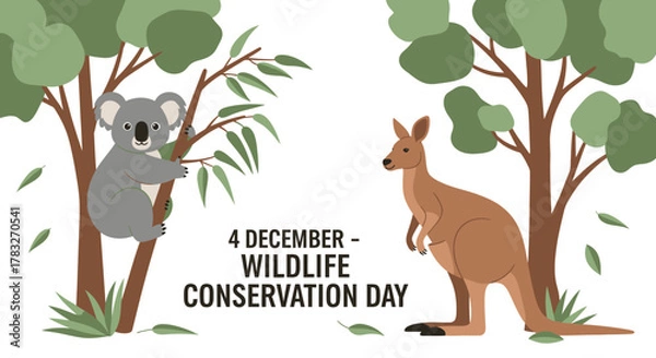 Fototapeta Koala and Kangaroo Celebrating Wildlife Conservation Day in Australia.