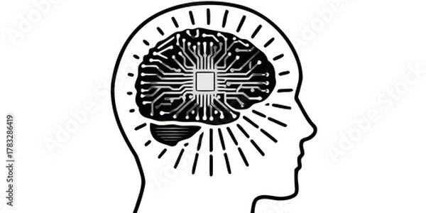 Fototapeta “3D render of glowing brain circuit inside a transparent head — artificial intelligence innovation — background remove.”