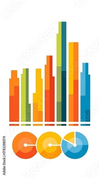 Fototapeta Colorful bar and pie chart data visualization isolated on white background