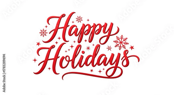 Fototapeta Elegant red happy holidays lettering with sparkles on transparent background