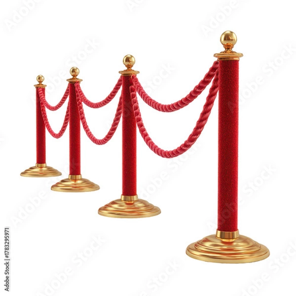 Obraz Red Velvet Rope Barrier Corner Setup with Golden Stanchions
