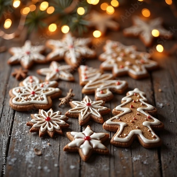 Fototapeta Gingerbread assortment minimal style in amber hues showcasing holiday treats